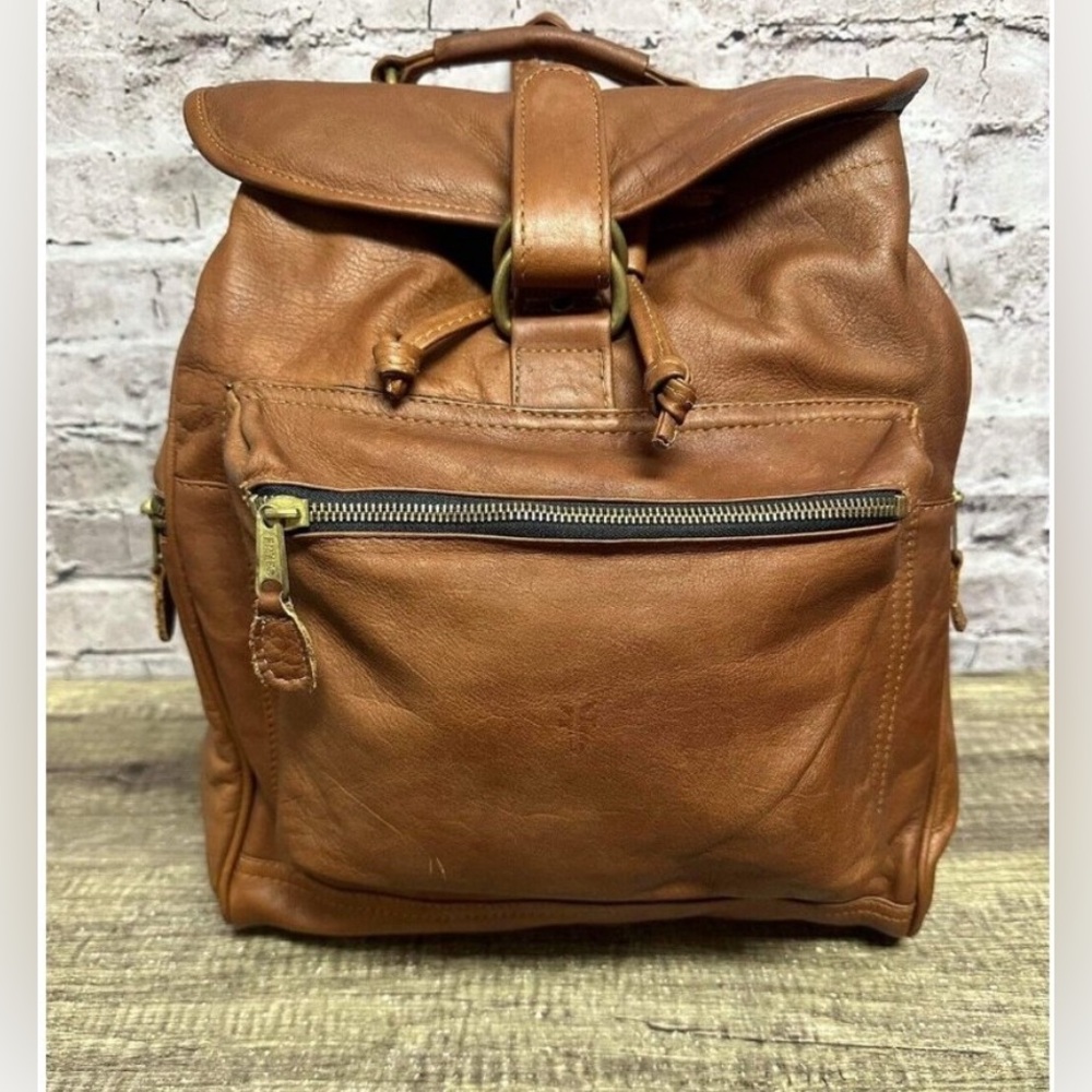 Frye Unisex Men/Women Brown Leather Backpack Large 11x15 Travel Outdoor